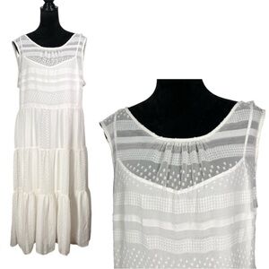 J. Crew White Dress Tiered Peasant Boho Swiss Dot Flowing Summer Wedding XXL